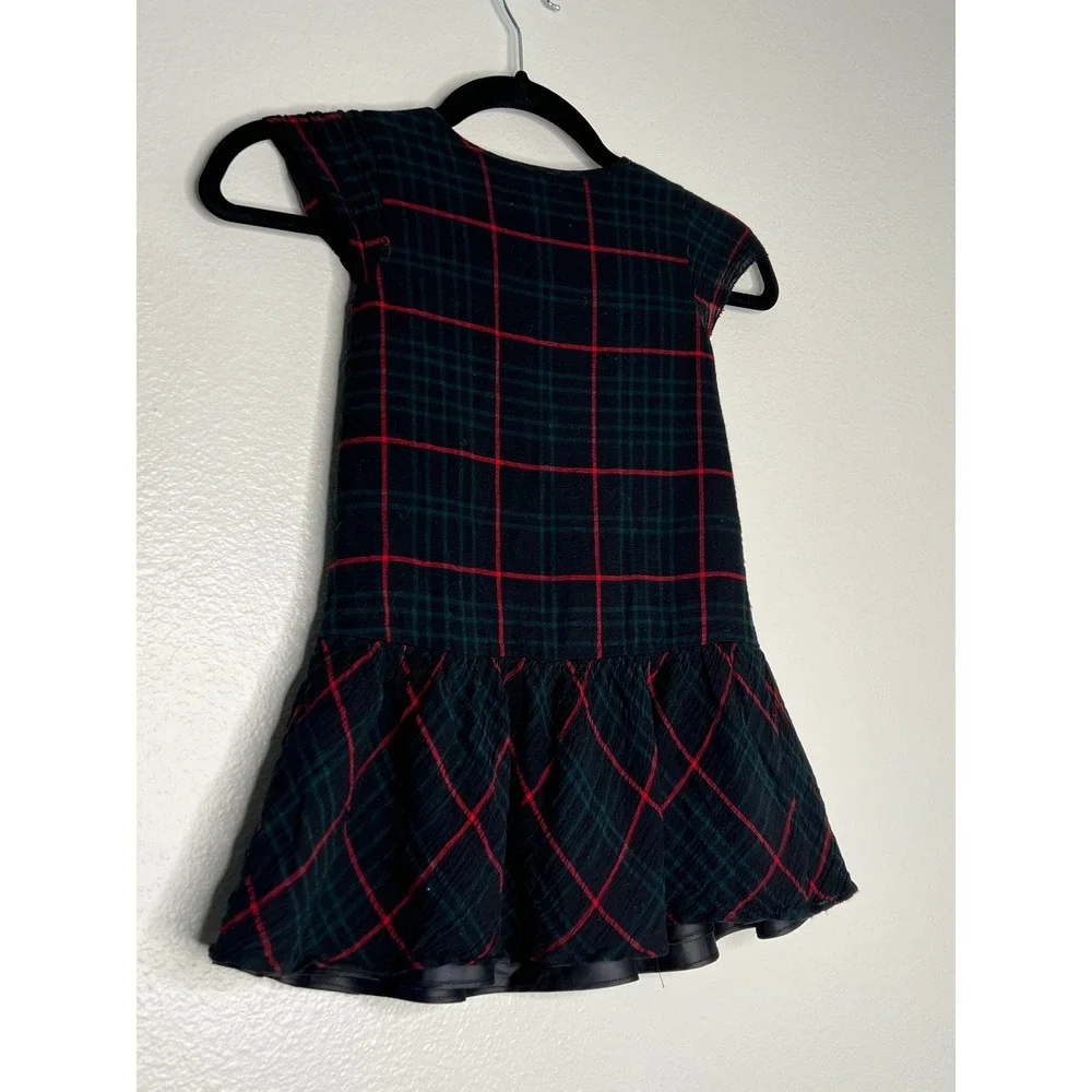 Ralph Lauren Girls Plaid Ruffle Dress Green Red Navy Blue 4T Drop Waist Holiday